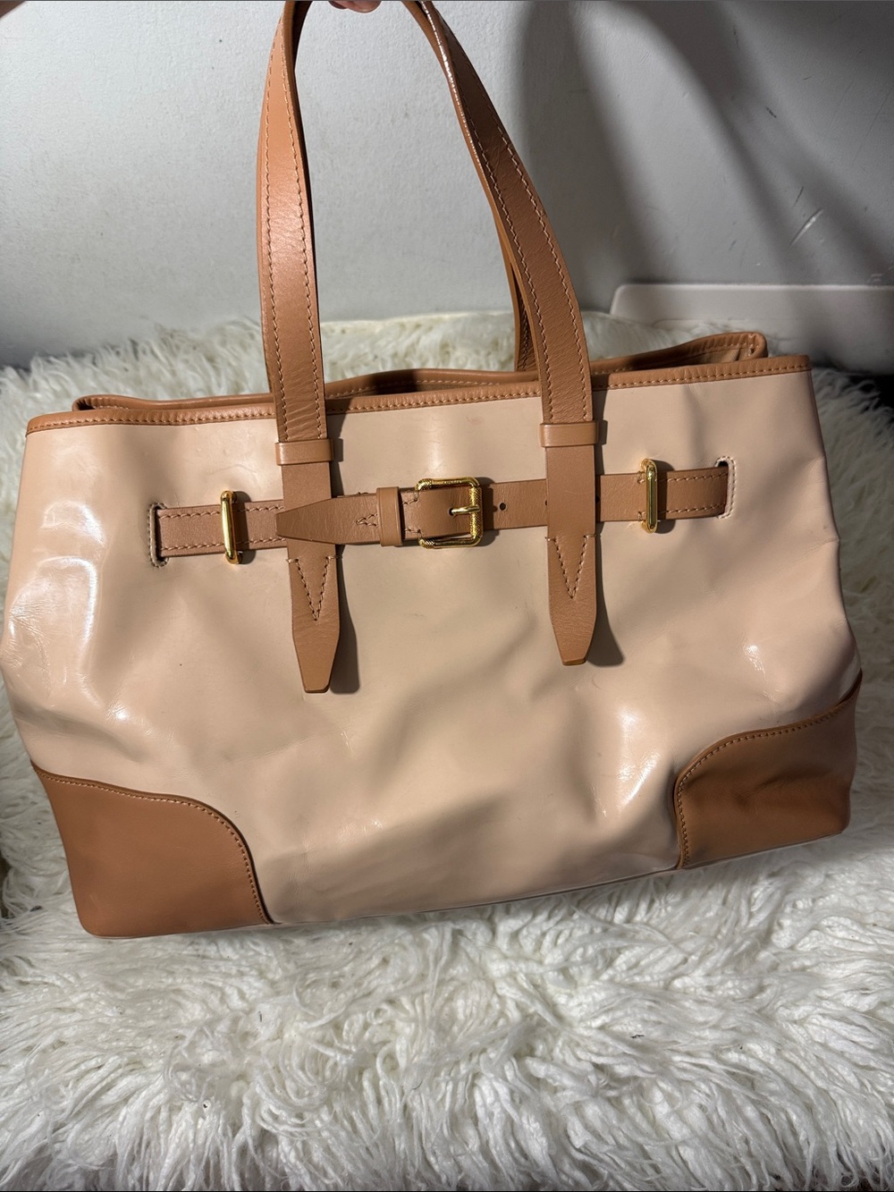 Belstaff Classic Two-Tone Tote Leather Bag in Beige and Tan